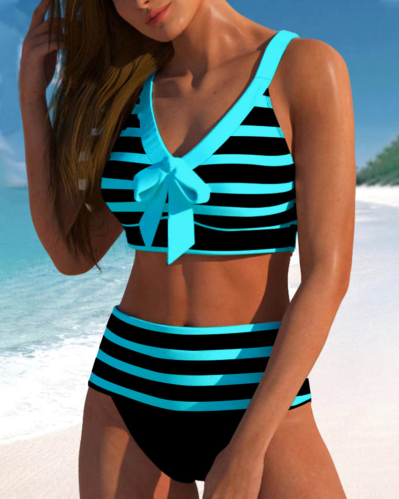 Laluna® | Bikini de cintura alta às riscas