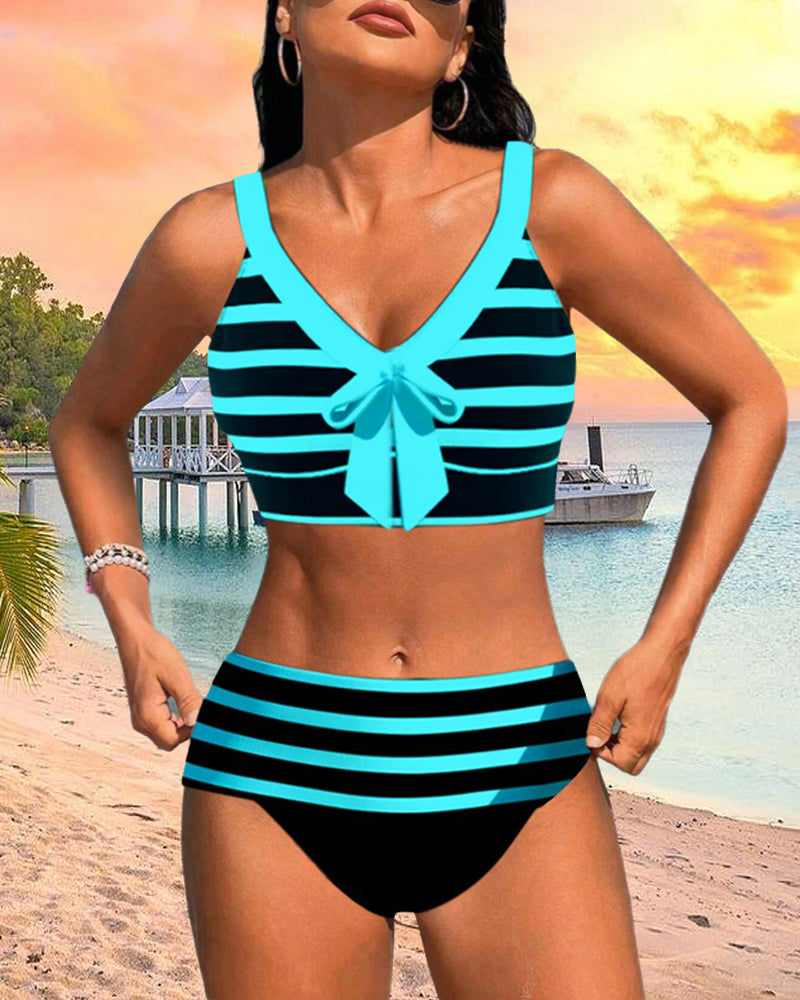 Laluna® | Bikini de cintura alta às riscas
