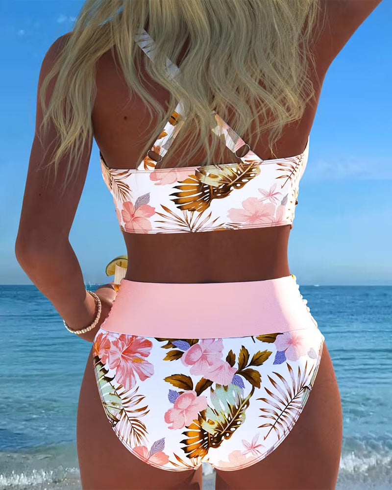 Biquíni com estampado floral em contraste e fenda