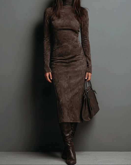 Auriane | Robe Midi de Suédine com Gola Alta