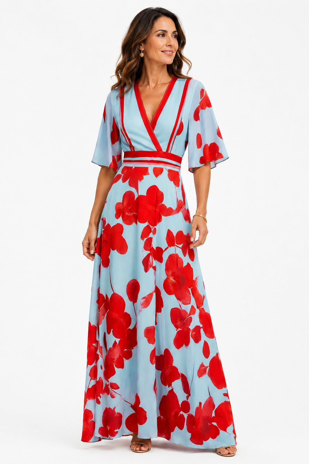 Florença | Robe maxi com flores e decote em V