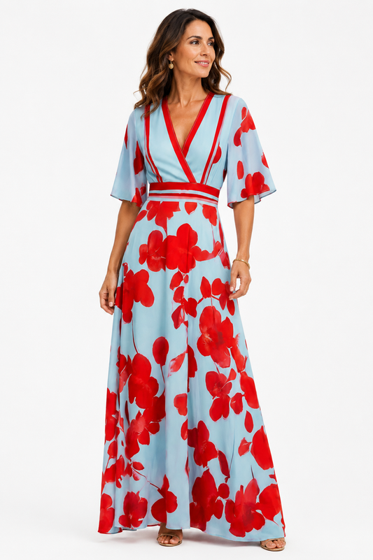 Florença | Robe maxi com flores e decote em V