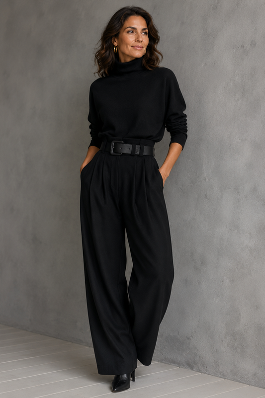 Victoire | Conjunto Preto com Gola Alta & Calças