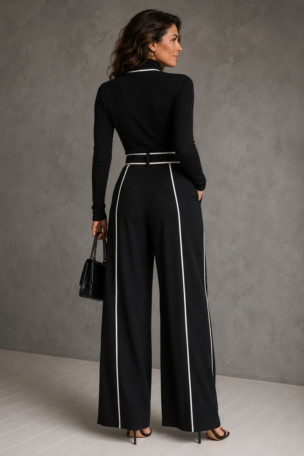 Céline | Conjunto Chic com Gola Alta & Calças Largas