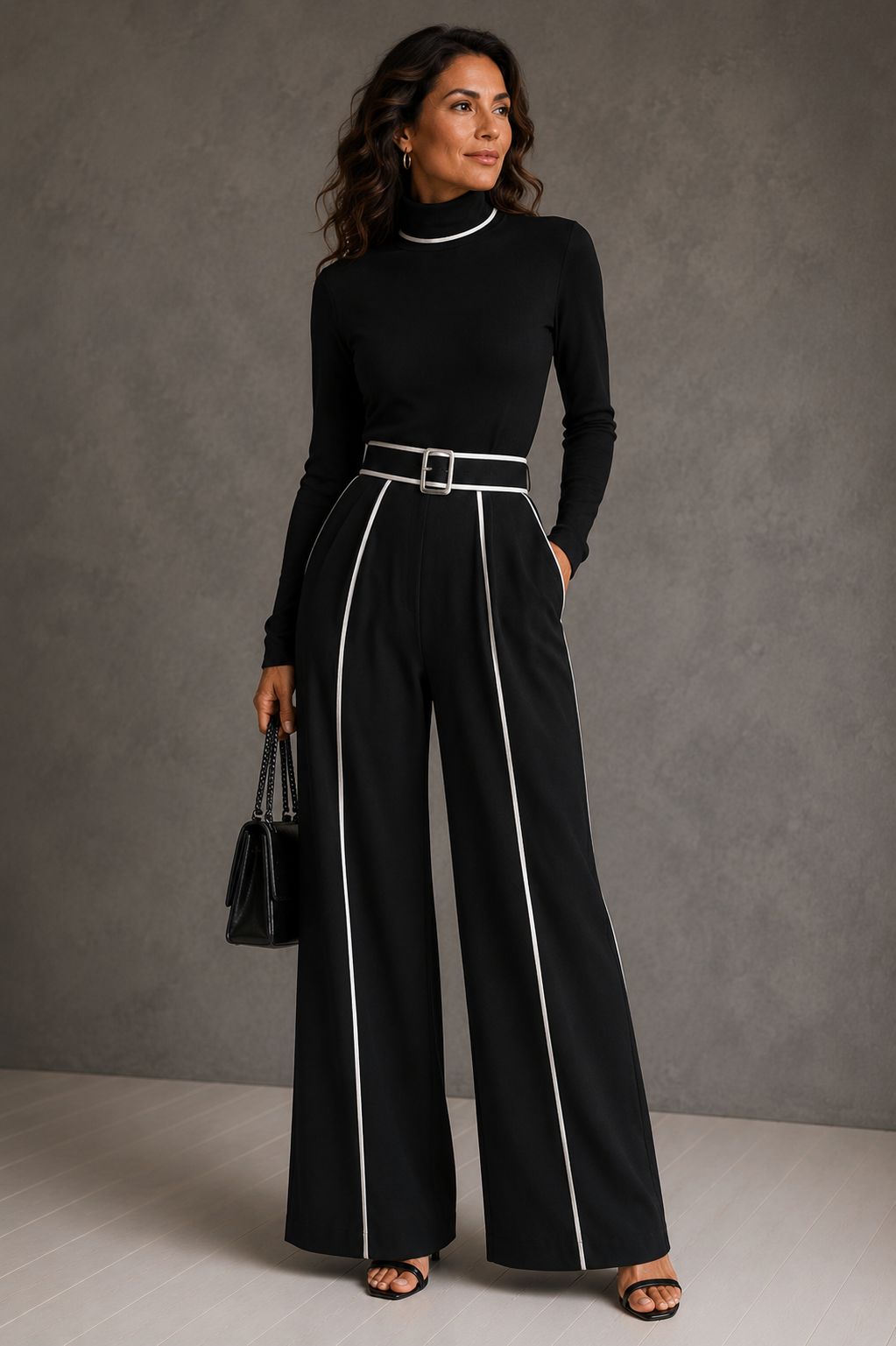 Céline | Conjunto Chic com Gola Alta & Calças Largas
