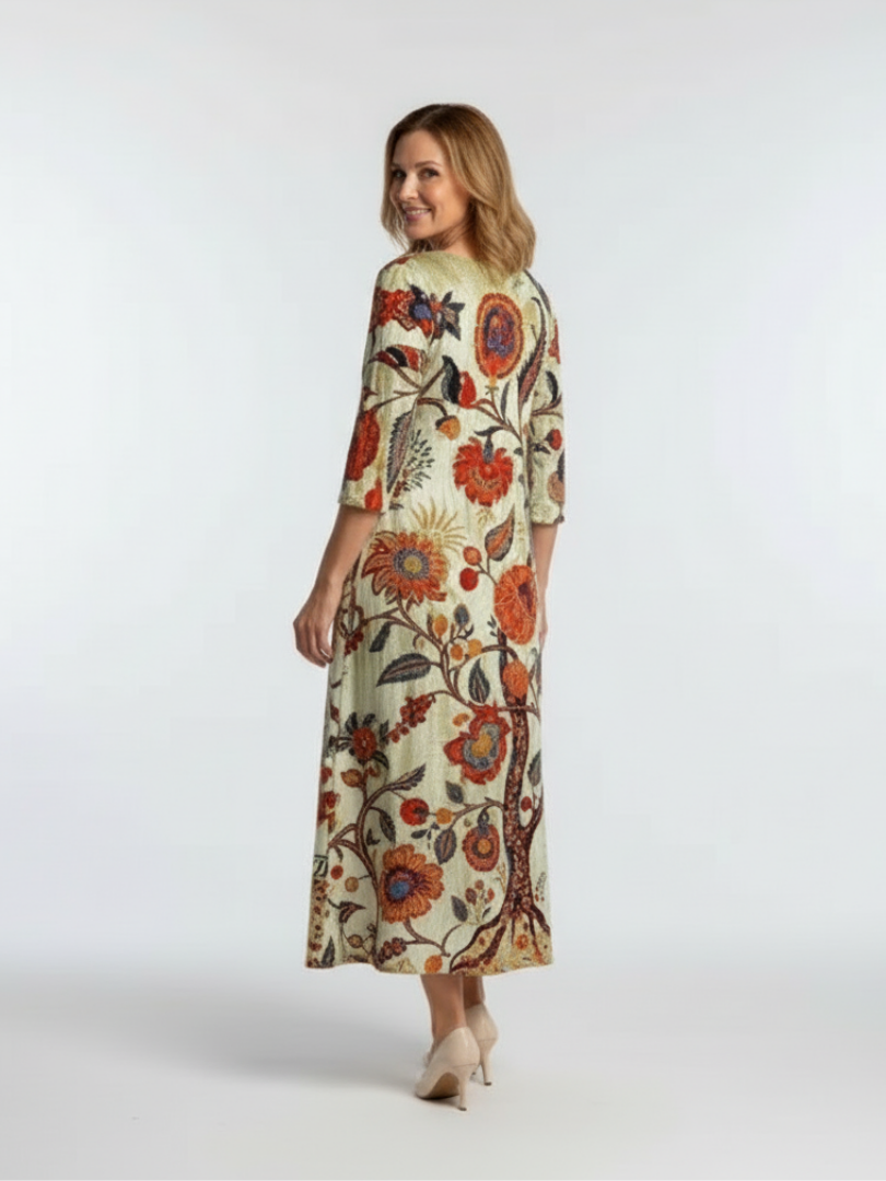 Élise | Vestido midi floral de mangas longas em V