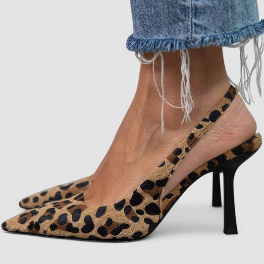 Liorina - Escarpins cáqui com estampado de leopardo e biqueira pontiaguda