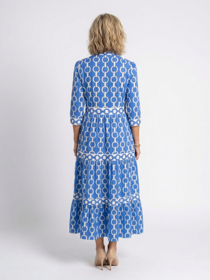 Pauline | Vestido midi de mangas três quartos e padrão de corrente