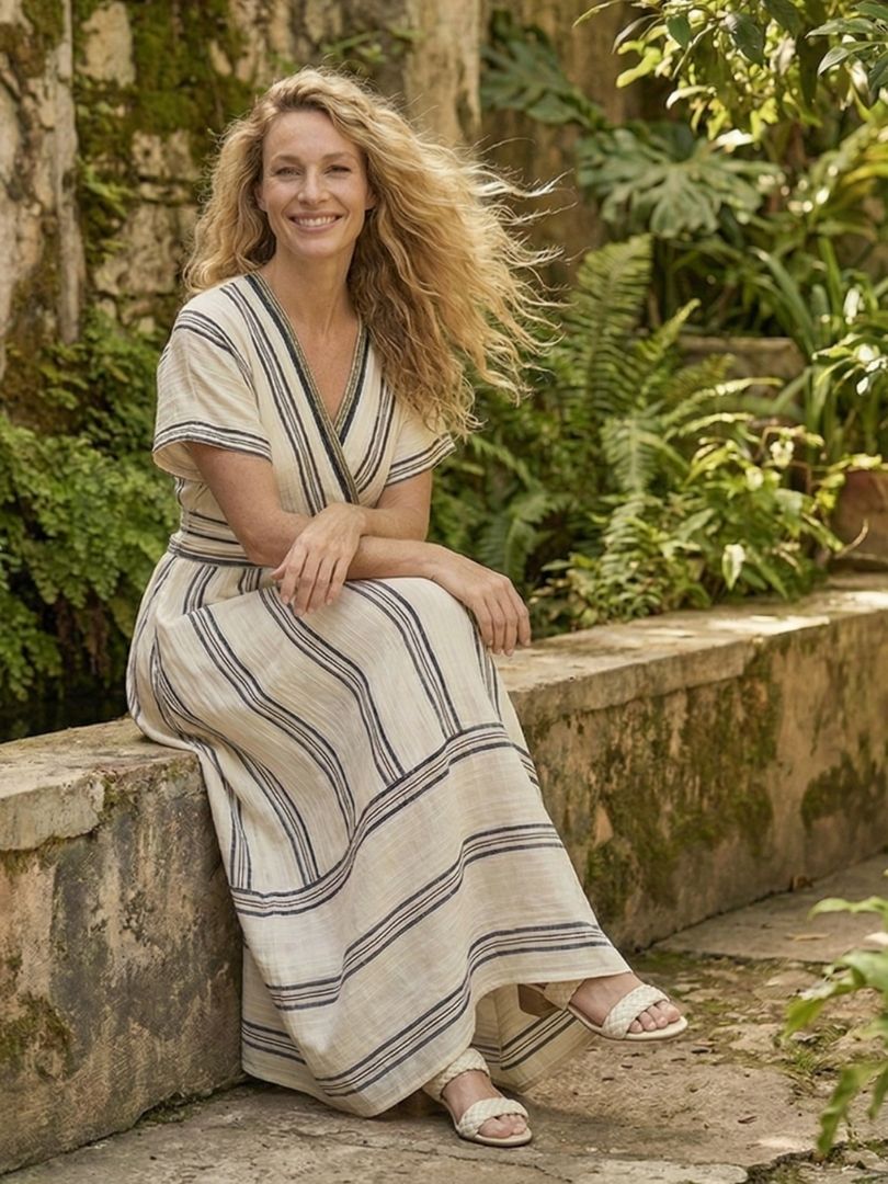 Chantal | Vestido midi portefeuille de mangas curtas em V