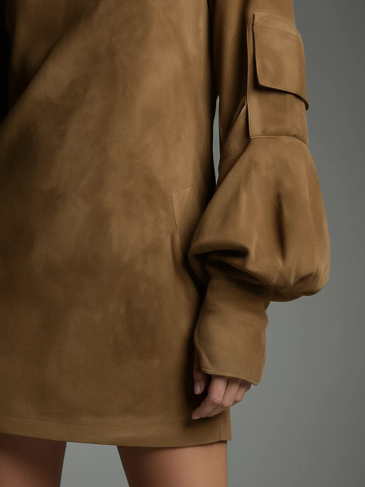 Ariane | Mini-Robe Ampla em Suédine com Gola Alta