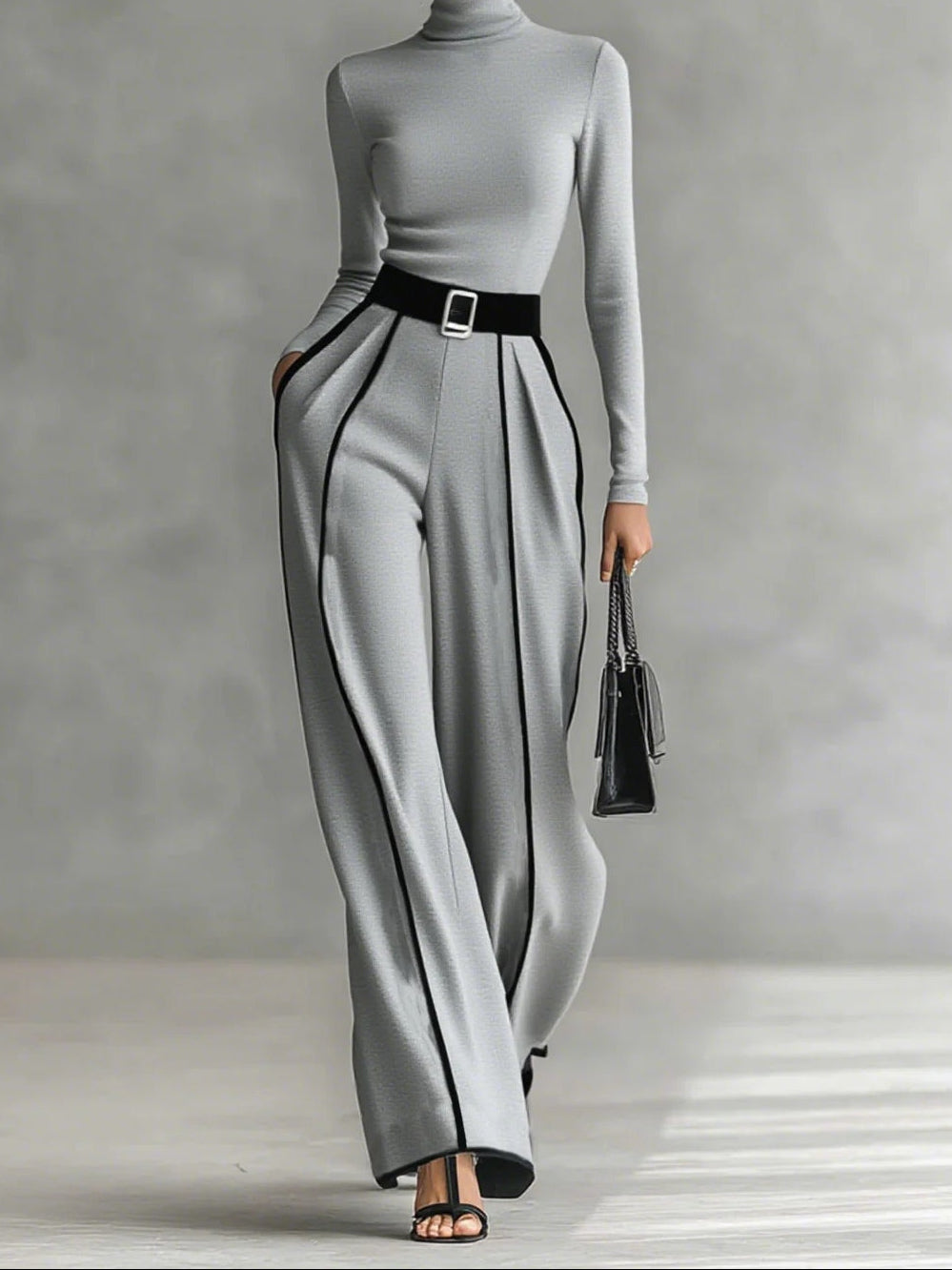 Céline | Conjunto Chic com Gola Alta & Calças Largas
