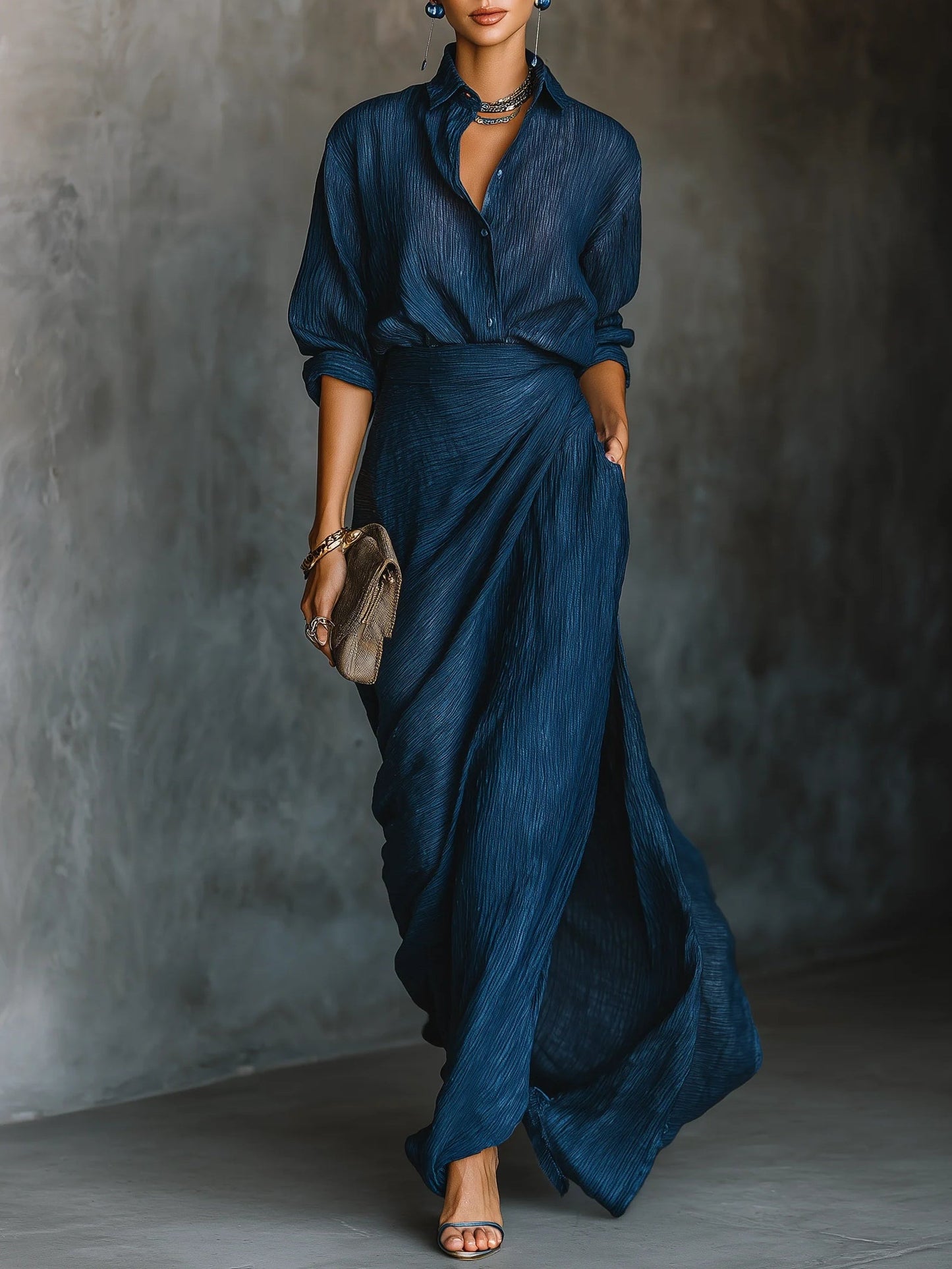 Angélique | Conjunto Elegante Camisa & Saia Longa