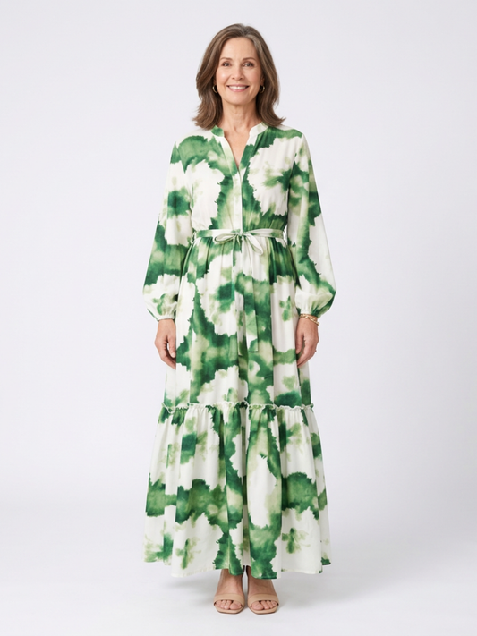 Sophie | Vestido maxi de mangas longas e cintura atada