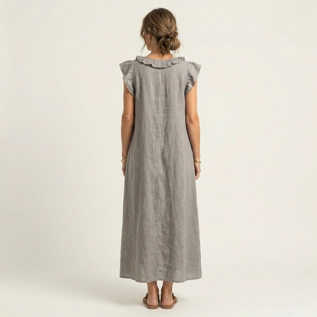 Josette | Vestido Maxi de Linho com Renda em V