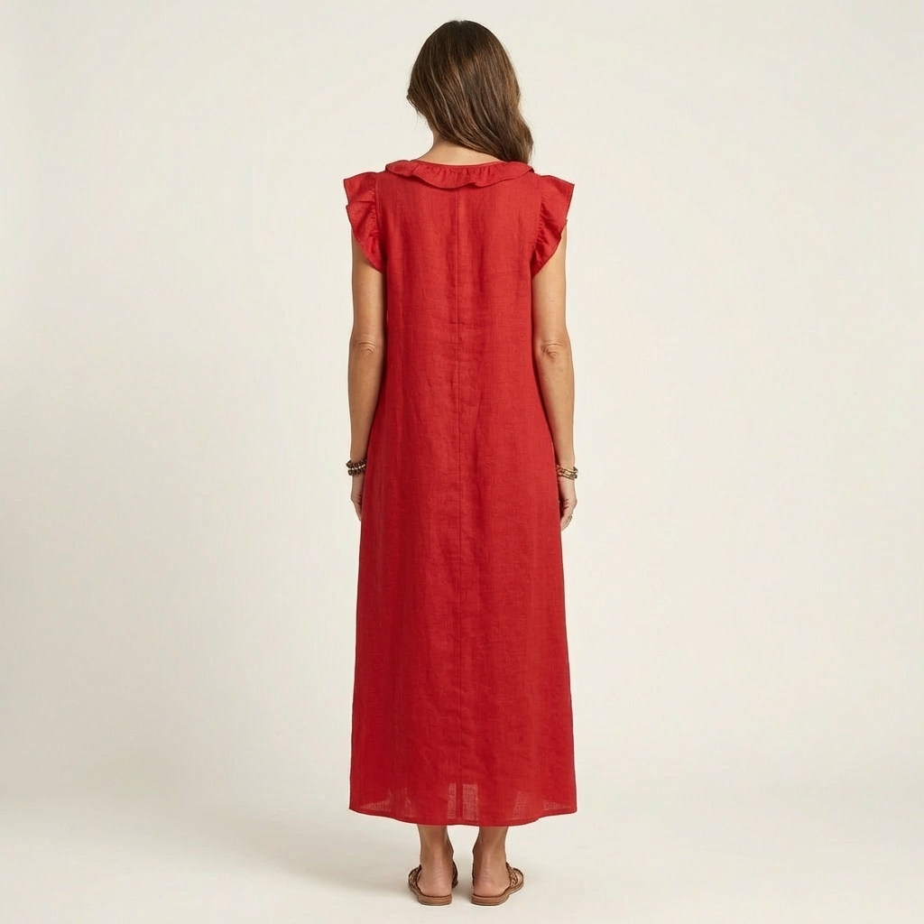 Josette | Vestido Maxi de Linho com Renda em V