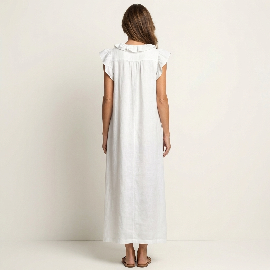 Josette | Vestido Maxi de Linho com Renda em V