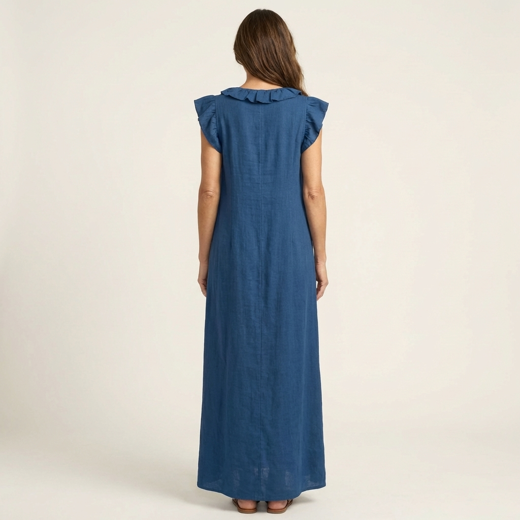 Josette | Vestido Maxi de Linho com Renda em V