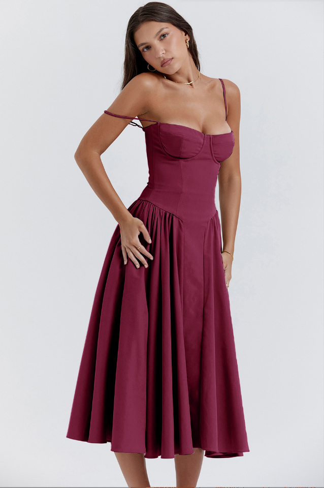 Sigrid | Vestido bustier sem mangas comprimento midi
