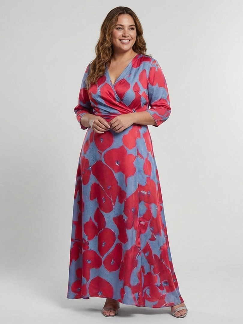 Marie | Vestido maxi com flores e mangas três-quartos